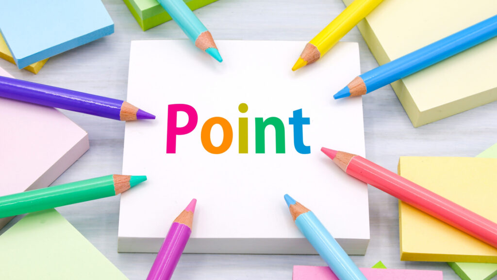 カラフル色鉛筆に囲まれた「Point」の文字